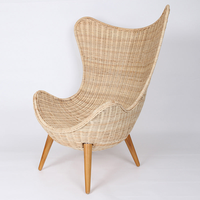Contemporary Nordic Handwoven Rattan Weaving Solid Wood Legs Accent Chair With High Backrest - Lounge Chair For Indoor & Outdoor Living