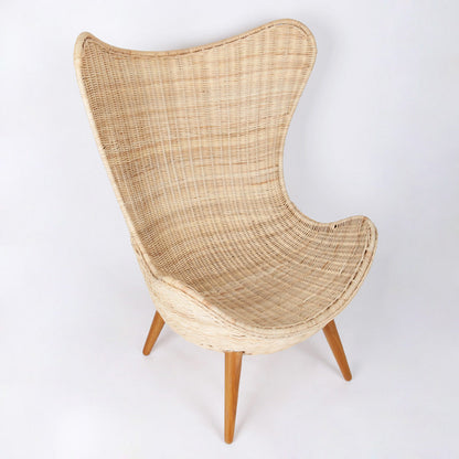 Contemporary Nordic Handwoven Rattan Weaving Solid Wood Legs Accent Chair With High Backrest - Lounge Chair For Indoor & Outdoor Living