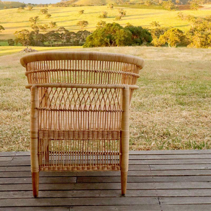 Contemporary Nordic Handwoven Natural Rattan Accent Chair With Round Backrest - Breathable Indoor & Outdoor Lounge Chair For Balcony & Garden