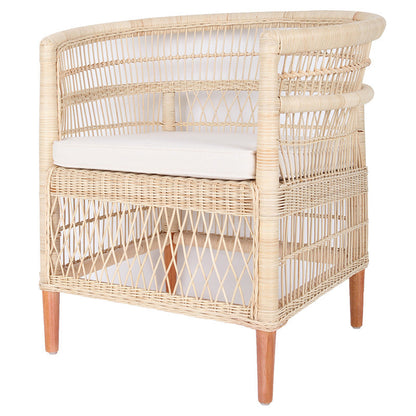 Contemporary Nordic Handwoven Natural Rattan Accent Chair With Round Backrest - Breathable Indoor & Outdoor Lounge Chair For Balcony & Garden