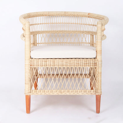 Contemporary Nordic Handwoven Natural Rattan Accent Chair With Round Backrest - Breathable Indoor & Outdoor Lounge Chair For Balcony & Garden