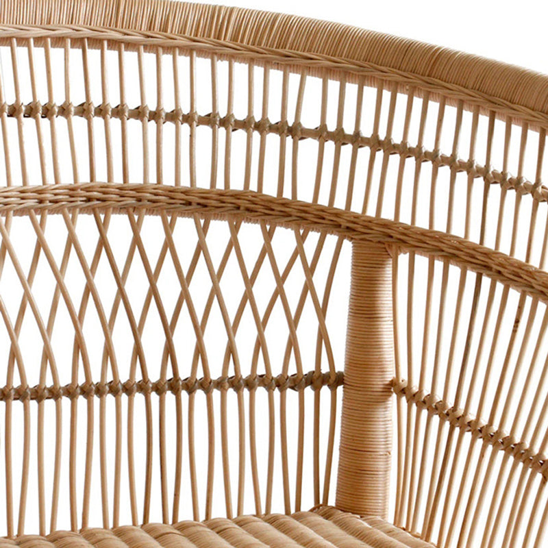 Contemporary Nordic Handwoven Natural Rattan Accent Chair With Round Backrest - Breathable Indoor & Outdoor Lounge Chair For Balcony & Garden