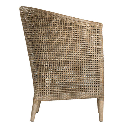 Handwoven Rattan Solid Wood Lounge Chair For Balcony & Patio - Contemporary Nordic Indoor Outdoor Relaxing Accent Chair With Waterproof Cushion