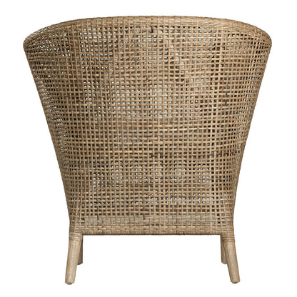 Handwoven Rattan Solid Wood Lounge Chair For Balcony & Patio - Contemporary Nordic Indoor Outdoor Relaxing Accent Chair With Waterproof Cushion