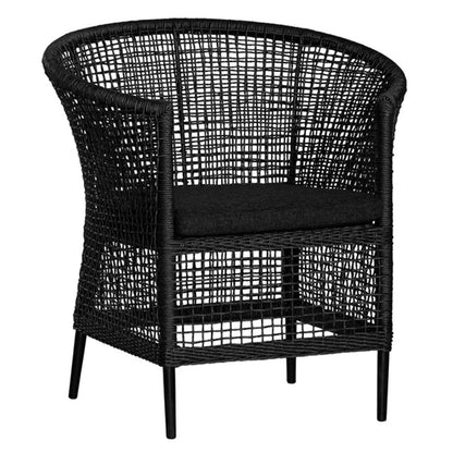 Handwoven Rattan Solid Wood Lounge Chair For Balcony & Patio - Contemporary Nordic Indoor Outdoor Relaxing Accent Chair With Waterproof Cushion