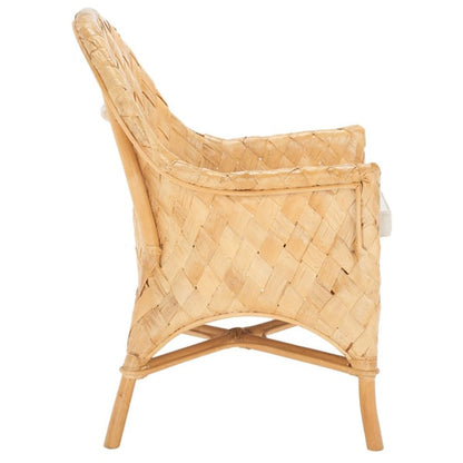 Handwoven Rattan Lounge Chair With Armrest - Contemporary Nordic Balcony & Patio & Living Room Indoor Outdoor Accent Chair With Waterproof Cushion