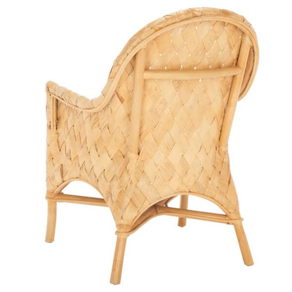 Handwoven Rattan Lounge Chair With Armrest - Contemporary Nordic Balcony & Patio & Living Room Indoor Outdoor Accent Chair With Waterproof Cushion
