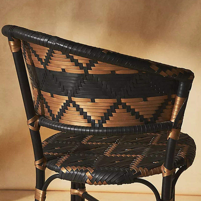 Traditional French Bistro Rattan Weaving Dining Chair With Handwoven Geometric Pattern - Back Chair For Dining Room & Cafe