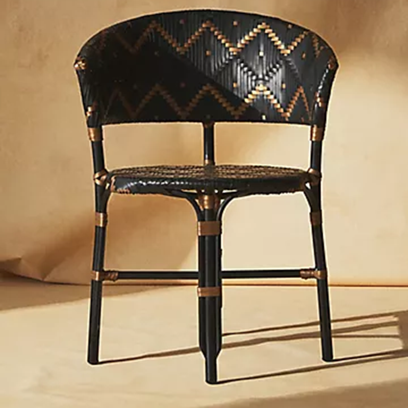 Traditional French Bistro Rattan Weaving Dining Chair With Handwoven Geometric Pattern - Back Chair For Dining Room & Cafe