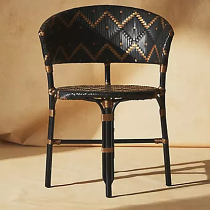 Traditional French Bistro Rattan Weaving Dining Chair With Handwoven Geometric Pattern - Back Chair For Dining Room & Cafe