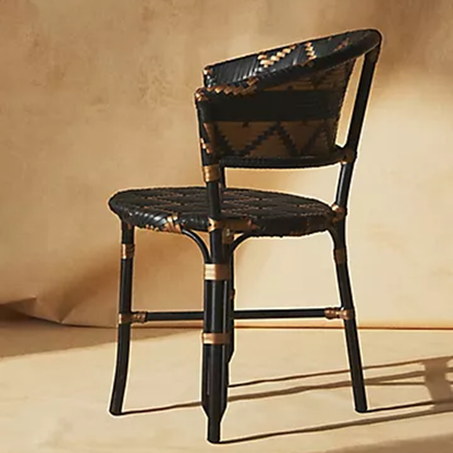 Traditional French Bistro Rattan Weaving Dining Chair With Handwoven Geometric Pattern - Back Chair For Dining Room & Cafe