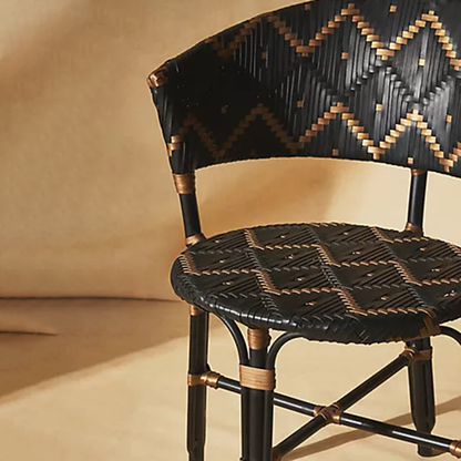 Traditional French Bistro Rattan Weaving Dining Chair With Handwoven Geometric Pattern - Back Chair For Dining Room & Cafe