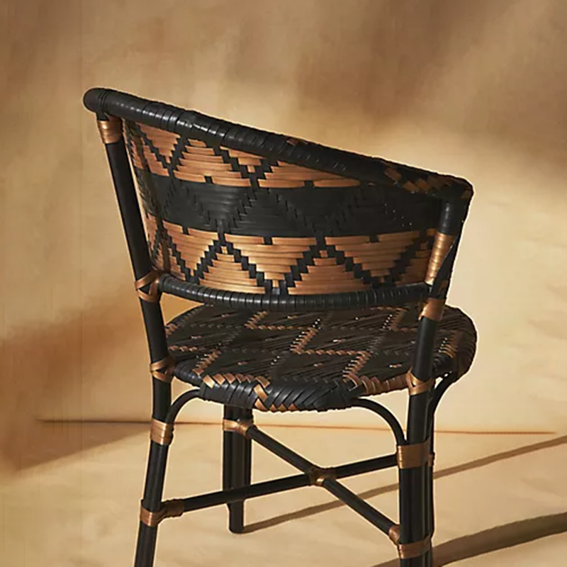 Traditional French Bistro Rattan Weaving Dining Chair With Handwoven Geometric Pattern - Back Chair For Dining Room & Cafe