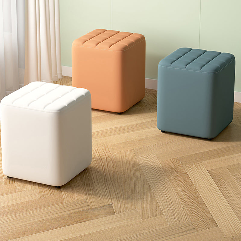 Modern Minimalist Solid Wood & Plywood Framed Faux Leather Rectangular Upholstered Low Stool For Entryway