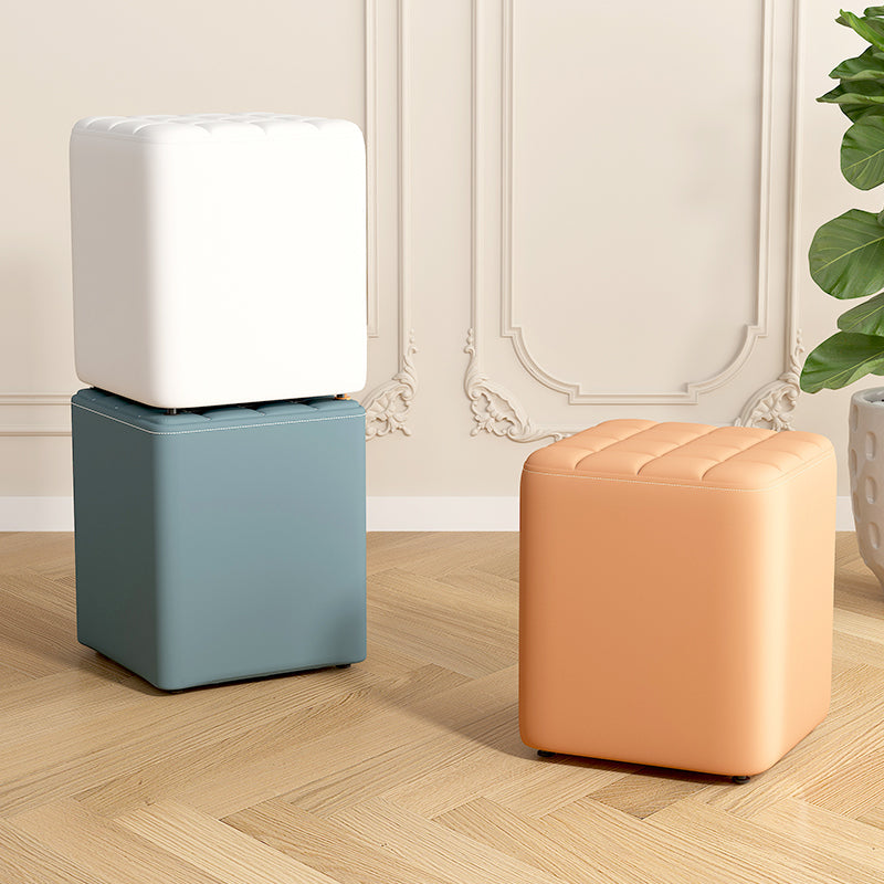 Modern Minimalist Solid Wood & Plywood Framed Faux Leather Rectangular Upholstered Low Stool For Entryway