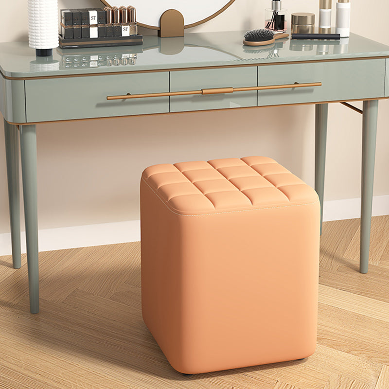 Modern Minimalist Solid Wood & Plywood Framed Faux Leather Rectangular Upholstered Low Stool For Entryway