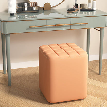 Modern Minimalist Solid Wood & Plywood Framed Faux Leather Rectangular Upholstered Low Stool For Entryway