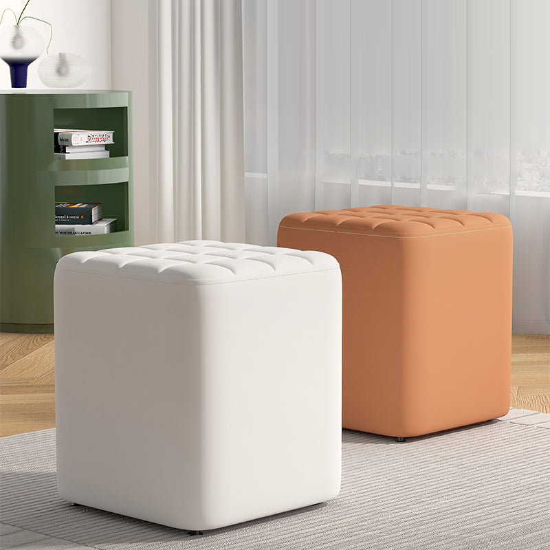 Modern Minimalist Solid Wood & Plywood Framed Faux Leather Rectangular Upholstered Low Stool For Entryway
