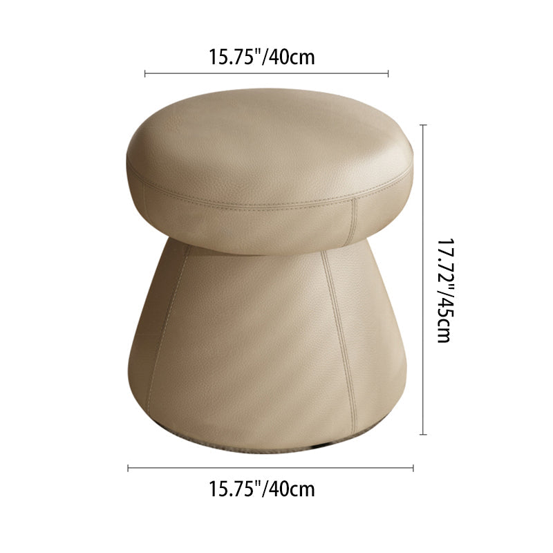 Modern Minimalist Solid Wood & Plywood Microfiber Leather Mushroom-Shaped Round Vanity Stool With Swivel For Bedroom