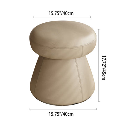 Modern Minimalist Solid Wood & Plywood Microfiber Leather Mushroom-Shaped Round Vanity Stool With Swivel For Bedroom