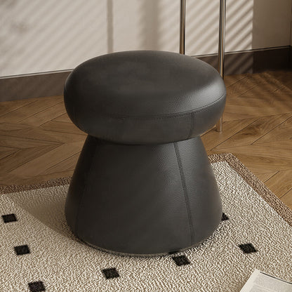 Modern Minimalist Solid Wood & Plywood Microfiber Leather Mushroom-Shaped Round Vanity Stool With Swivel For Bedroom