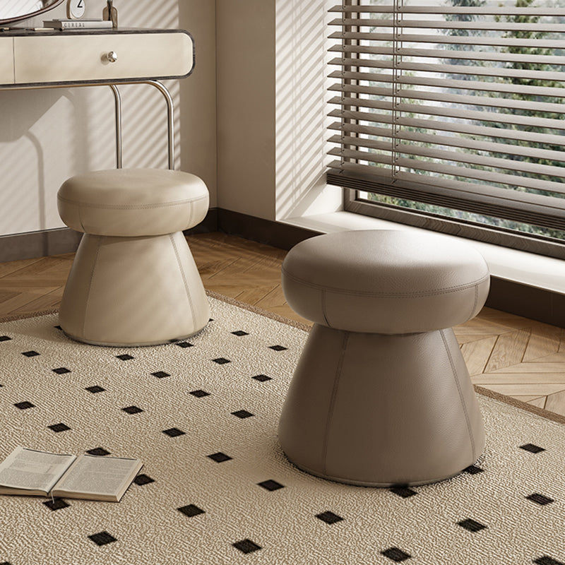 Modern Minimalist Solid Wood & Plywood Microfiber Leather Mushroom-Shaped Round Vanity Stool With Swivel For Bedroom