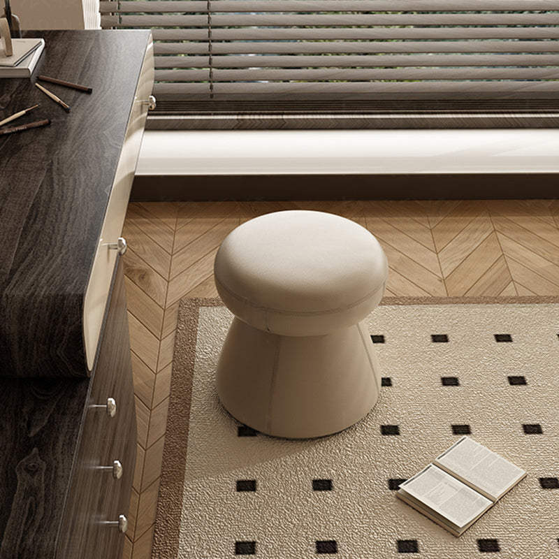 Modern Minimalist Solid Wood & Plywood Microfiber Leather Mushroom-Shaped Round Vanity Stool With Swivel For Bedroom