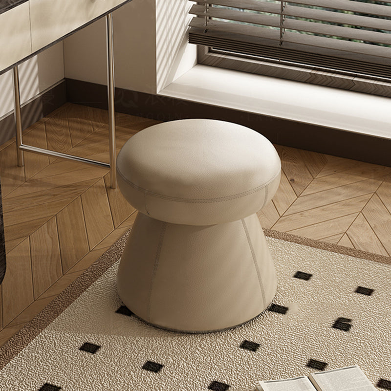 Modern Minimalist Solid Wood & Plywood Microfiber Leather Mushroom-Shaped Round Vanity Stool With Swivel For Bedroom