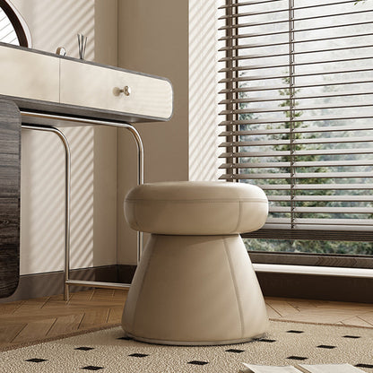 Modern Minimalist Solid Wood & Plywood Microfiber Leather Mushroom-Shaped Round Vanity Stool With Swivel For Bedroom