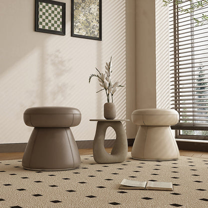 Modern Minimalist Solid Wood & Plywood Microfiber Leather Mushroom-Shaped Round Vanity Stool With Swivel For Bedroom