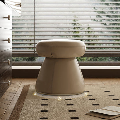 Modern Minimalist Solid Wood & Plywood Microfiber Leather Mushroom-Shaped Round Vanity Stool With Swivel For Bedroom
