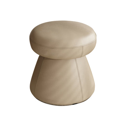 Modern Minimalist Solid Wood & Plywood Microfiber Leather Mushroom-Shaped Round Vanity Stool With Swivel For Bedroom
