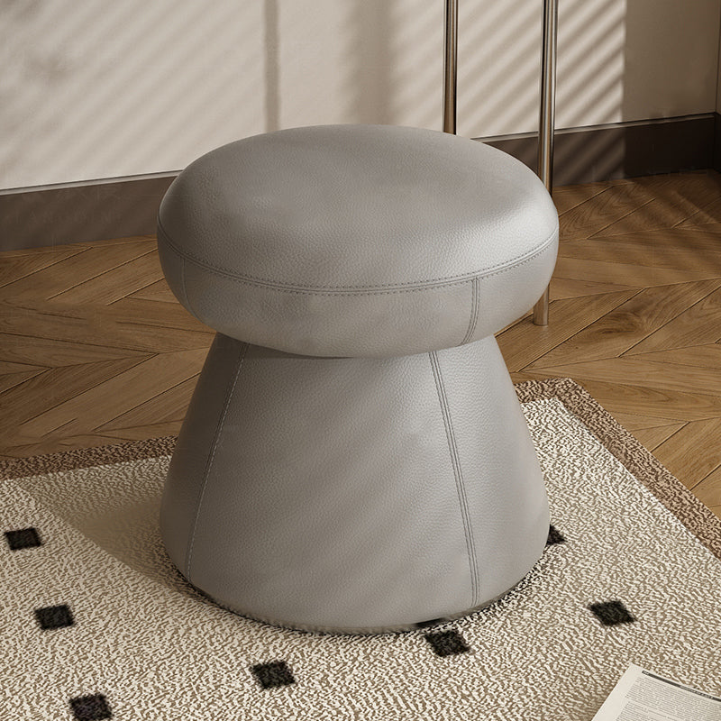 Modern Minimalist Solid Wood & Plywood Microfiber Leather Mushroom-Shaped Round Vanity Stool With Swivel For Bedroom