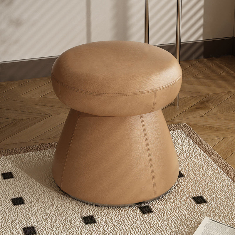 Modern Minimalist Solid Wood & Plywood Microfiber Leather Mushroom-Shaped Round Vanity Stool With Swivel For Bedroom