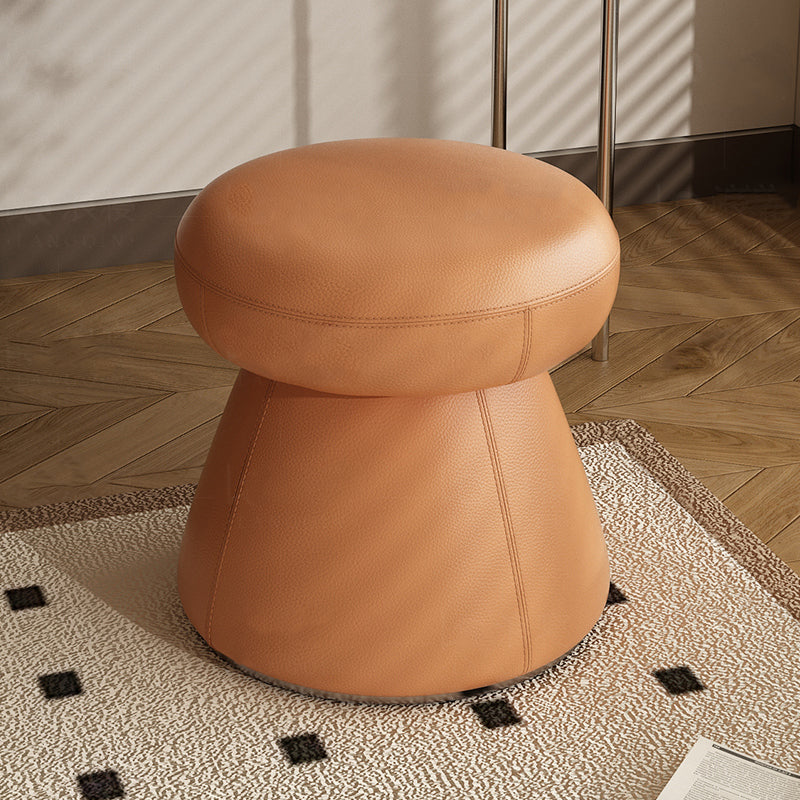 Modern Minimalist Solid Wood & Plywood Microfiber Leather Mushroom-Shaped Round Vanity Stool With Swivel For Bedroom