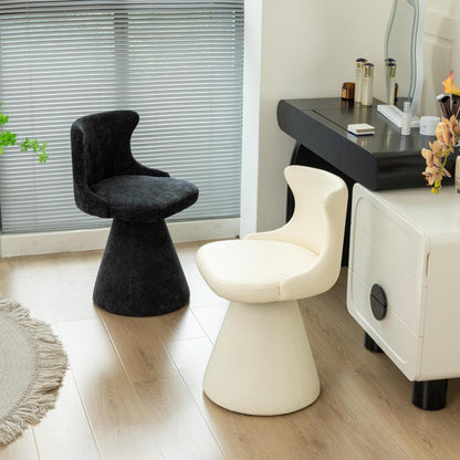 Modern Luxury Solid Wood Plywood Faux Leather Chenille Swivel Vanity Stool With Wraparound Backrest For Bedroom