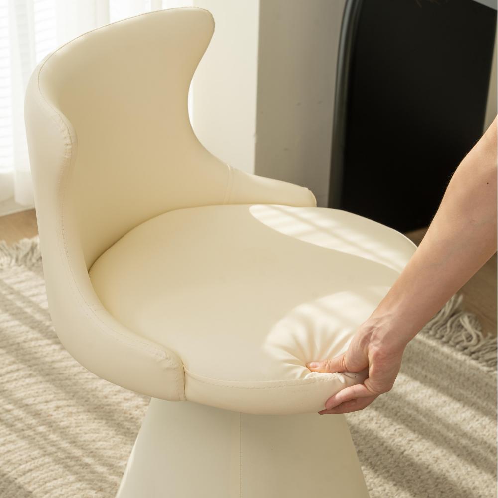 Modern Luxury Solid Wood Plywood Faux Leather Chenille Swivel Vanity Stool With Wraparound Backrest For Bedroom