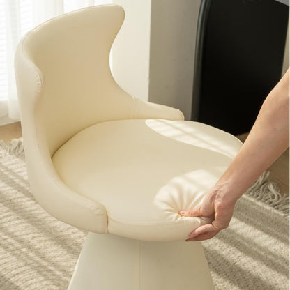 Modern Luxury Solid Wood Plywood Faux Leather Chenille Swivel Vanity Stool With Wraparound Backrest For Bedroom