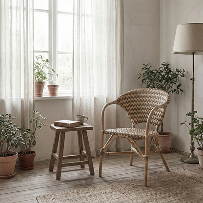 Contemporary Nordic Indonesian Natural Rattan Weaving Dining Chair - Patio Chair With Wide Back & Armrests For Dining Room & Patio & Balcony
