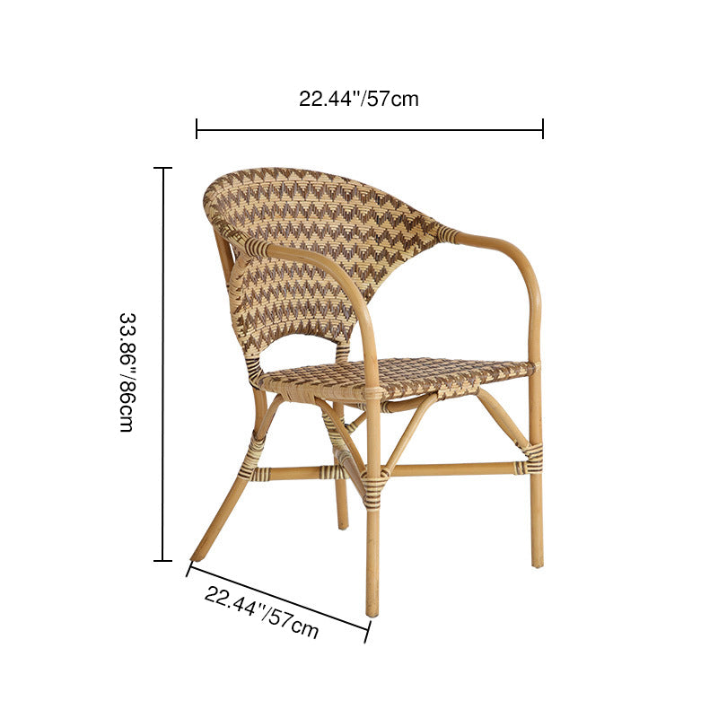Contemporary Nordic Indonesian Natural Rattan Weaving Dining Chair - Patio Chair With Wide Back & Armrests For Dining Room & Patio & Balcony