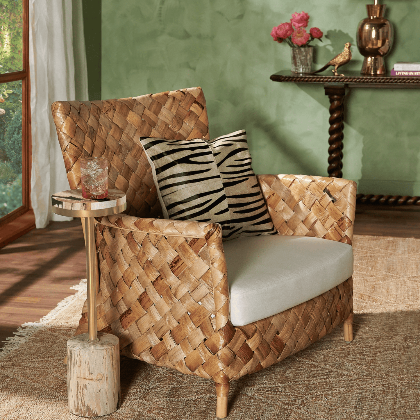 Contemporary Nordic Artisan Indonesian Natural Rattan Weaving Lounge Chair - Armchair With Thick Handwoven Texture For Living Room