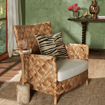 Contemporary Nordic Artisan Indonesian Natural Rattan Weaving Lounge Chair - Armchair With Thick Handwoven Texture For Living Room