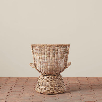 Contemporary Scandinavian Indonesian Rattan Weaving Swivel Lounge Chair - Back Chair With Handwoven Texture For Living Room
