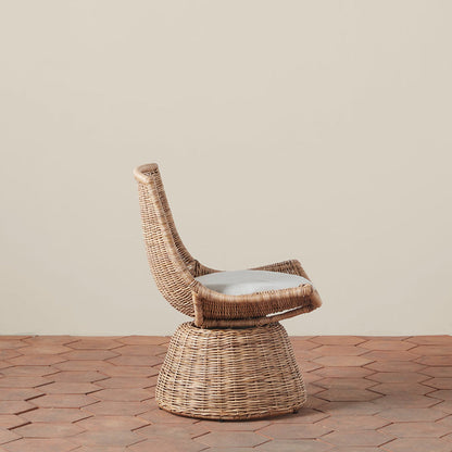 Contemporary Scandinavian Indonesian Rattan Weaving Swivel Lounge Chair - Back Chair With Handwoven Texture For Living Room