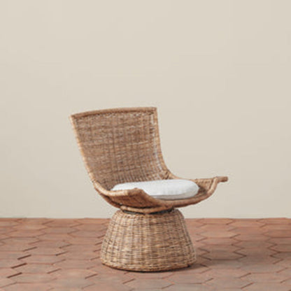 Contemporary Scandinavian Indonesian Rattan Weaving Swivel Lounge Chair - Back Chair With Handwoven Texture For Living Room