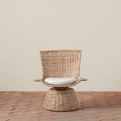 Contemporary Scandinavian Indonesian Rattan Weaving Swivel Lounge Chair - Back Chair With Handwoven Texture For Living Room