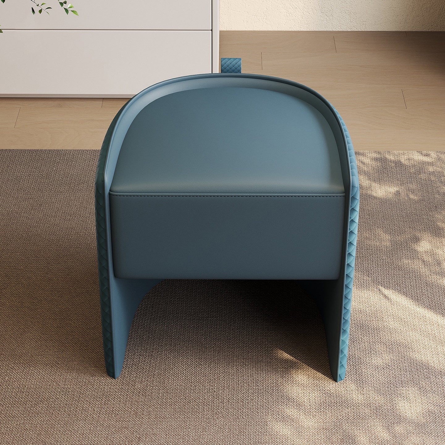 Modern Luxury Solid Wood & Microfiber Leather & Genuine Leather & Plywood Vanity Stool With Floating Base & Pull Handle For Bedroom