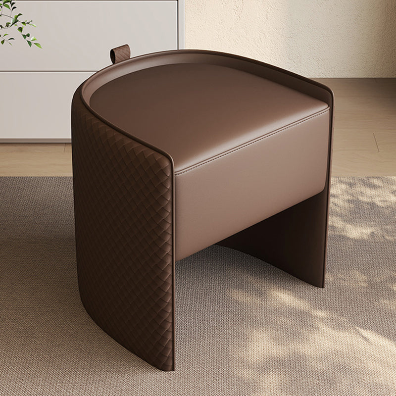 Modern Luxury Solid Wood & Microfiber Leather & Genuine Leather & Plywood Vanity Stool With Floating Base & Pull Handle For Bedroom