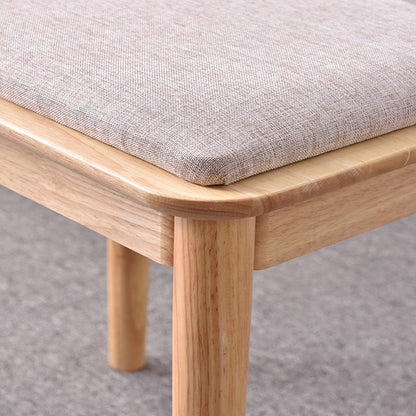 Modern Minimalist Solid Wood & Cotton Linen Rectangular Vanity Stool With Upholstered Seat For Bedroom