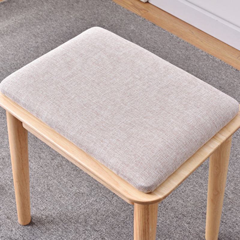 Modern Minimalist Solid Wood & Cotton Linen Rectangular Vanity Stool With Upholstered Seat For Bedroom